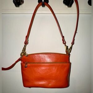 Divina Firenze Italian Leather Purse in Orange, Crossbody/Shoulder Bag/Handbag